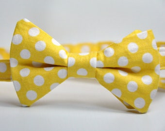 Boy's Bowtie - Yellow and White Polka Dot Bow Tie