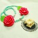 Skull Cameo with Fuchsia Roses, Turquoise Blue and Green Stone