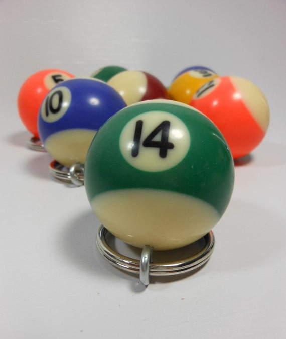 BILLIARD BALL KEYCHAIN Lucky Number 14 Small Pool Ball Key