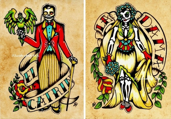 day of the dead couple art prints loteria la dama u0026 el catrin day of the dead couple art prints loteria la dama u0026 el catrin