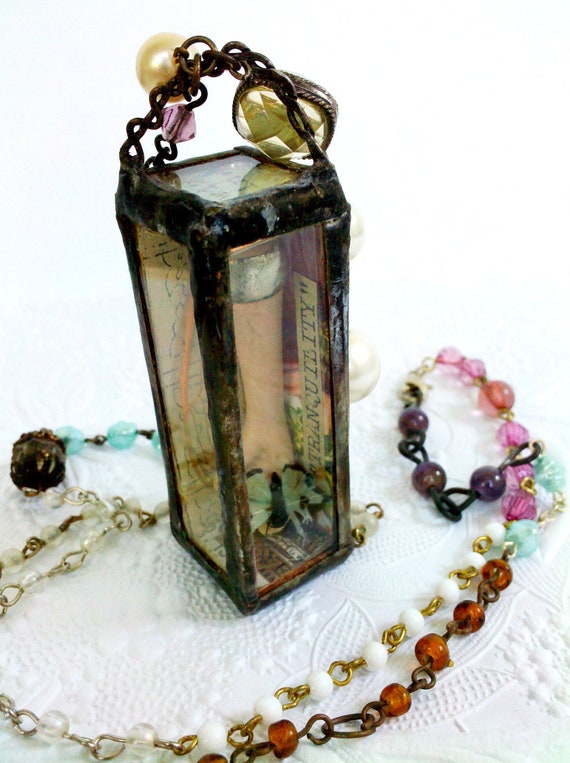 Reliquary Garden Shrine Necklace Rosary Shadowbox Vintage