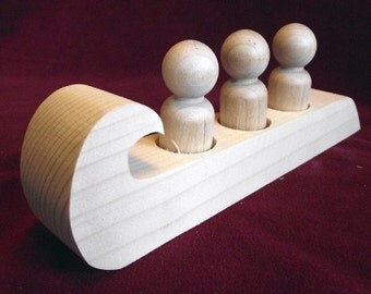 Unfinished Pine Sled with 3 Peg Dolls