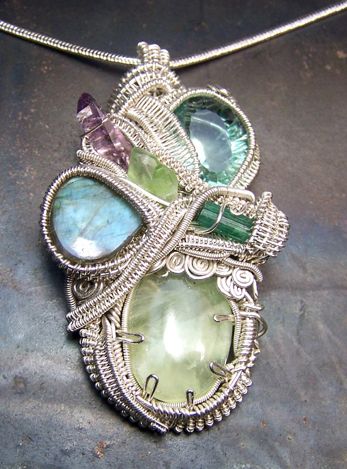 Wire wrap pendant Crystal gem gemstone large Tourmaline