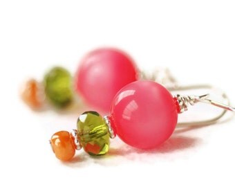 Raspberry Pink Earrings, Fuchsia Earrings, Lucite Jewelry, Whimsical Earrings, Alice in Wonderland Mad Hatter's Tea Party - RASPBERRY TEA