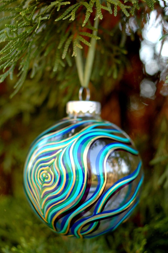 Peacock Feather Glass Ornament Large By Maryelizabetharts On Etsy 1283