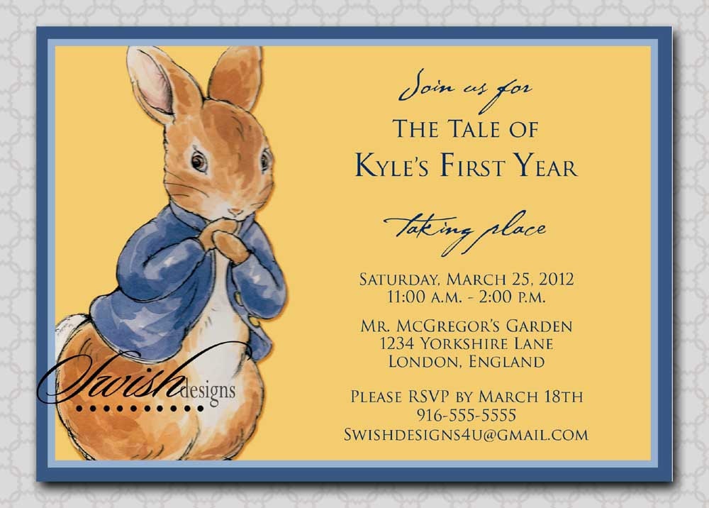 Peter Rabbit Birthday invitation First by SwishPrintables on Etsy