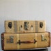 Vintage Leather Trimmed Suitcase : Herringbone and Stripes