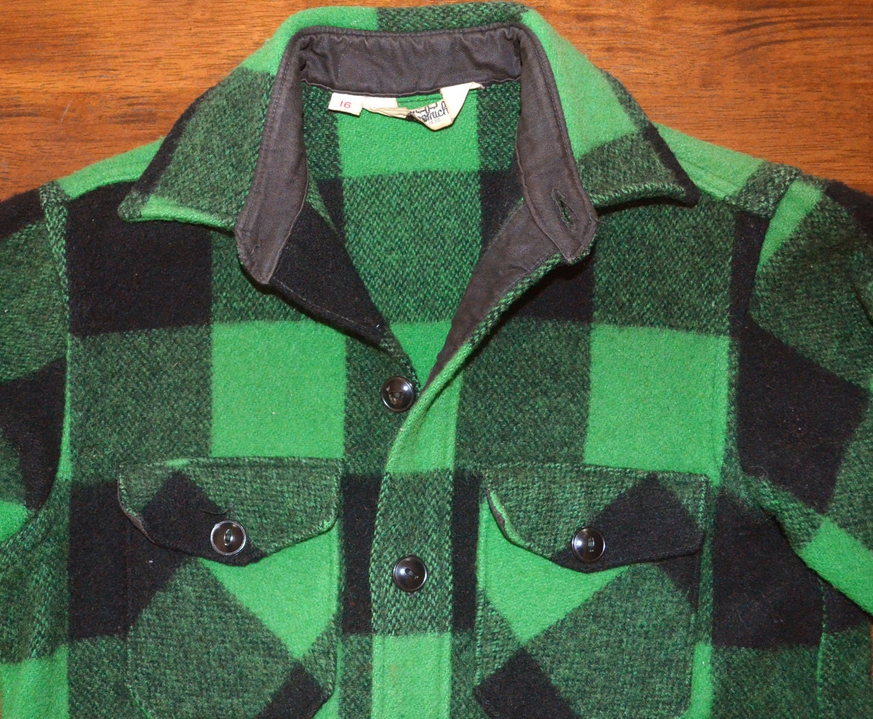 vintage 70s buffalo plaid wool jacket WOOLRICH shirt green