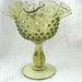 Vintage Avacado Green Glass Fluted Hobnail Pedestal Dish