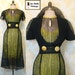 RESERVED Final Payment: Vintage 30s BUMBLE BEE Black Sheer Net Chiffon Art Deco Dress Bolero Slip Set S