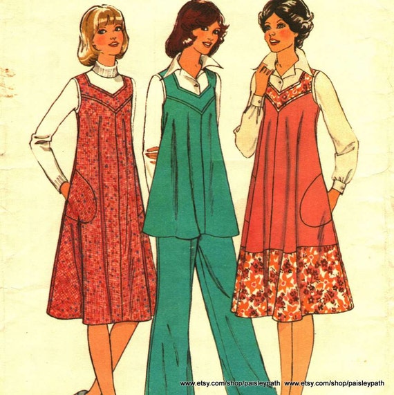 for dress maternity patterns Pants 40 Pattern Vintage Sewing Dress 1970s Pinafore Top Maternity