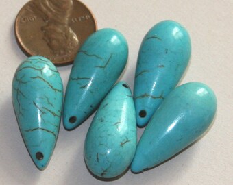 4 pcs of Howlite Turquoise teardrop beads 26x12