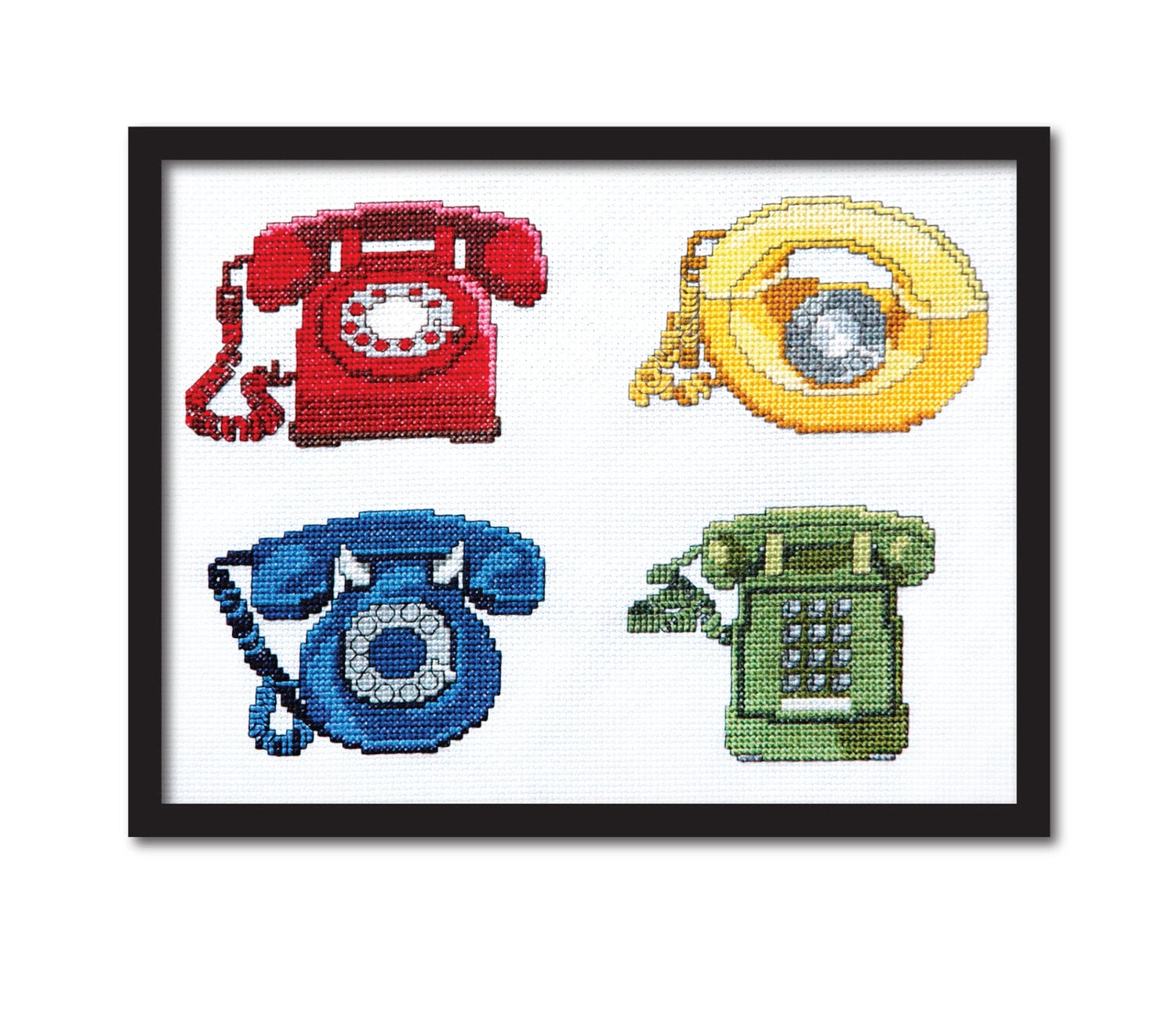 4 Retro Phones Cross Stitch Pattern Instant Download