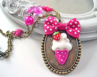 Ice cream cone with bow Kawaii Necklace pink Gothic Lolita