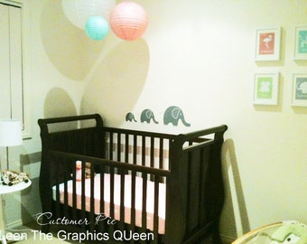 Elephant Wall Decals - Three Cute Elephants in Varying Sizes to Customize Your Kids Room - Removable Vinyl Decals - Your Choice of 45 Colors