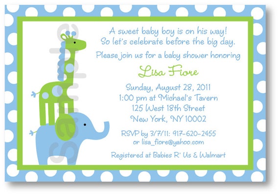 Elephant Giraffe Baby Shower Invitation by LittlePrintsParties