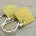 Yellow Green Earrings, Copper with Patina, Squares, Metal, Sterling Silver Ear Wires