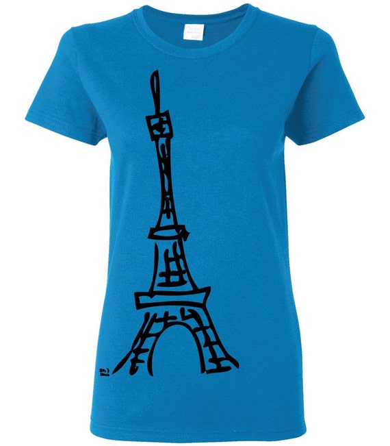 Items similar to Eiffel Tower on Saphire Blue t-shirt Gildan Women's S ...