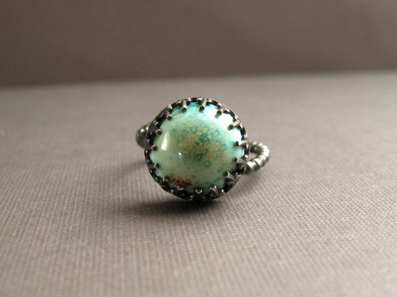 Sterling Silver Ring with Handmade Enameled Stone