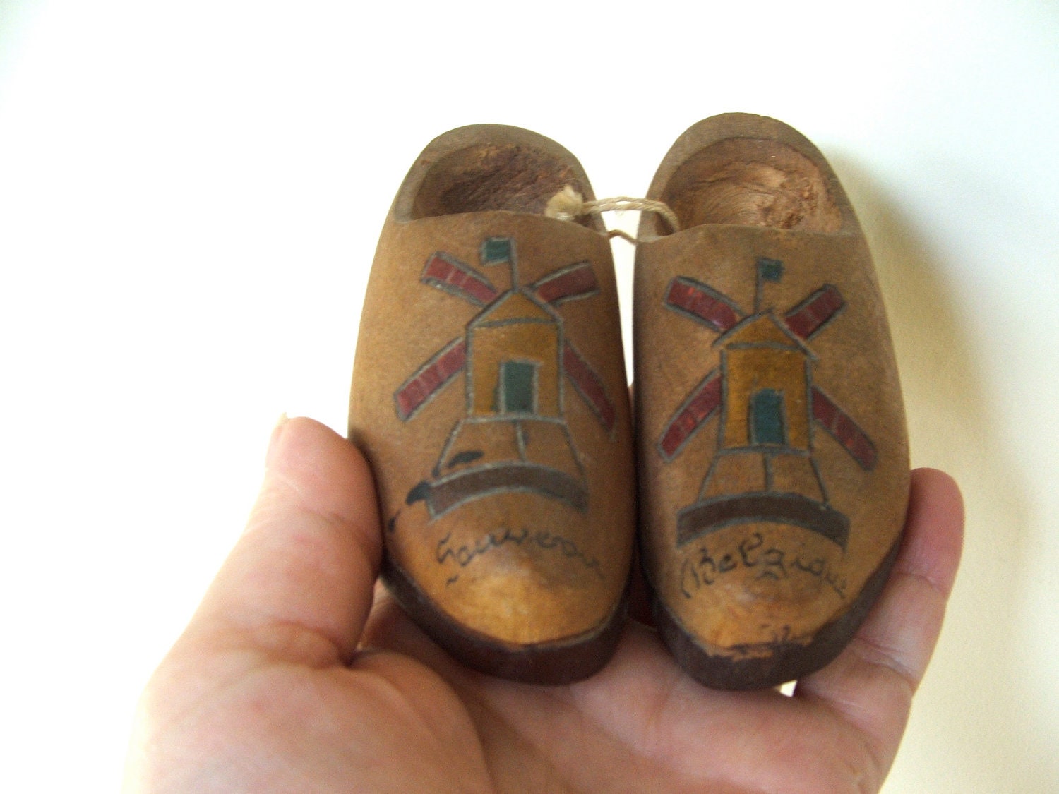 Antique Hand Carved Wooden Shoes Souvenir of Belgium