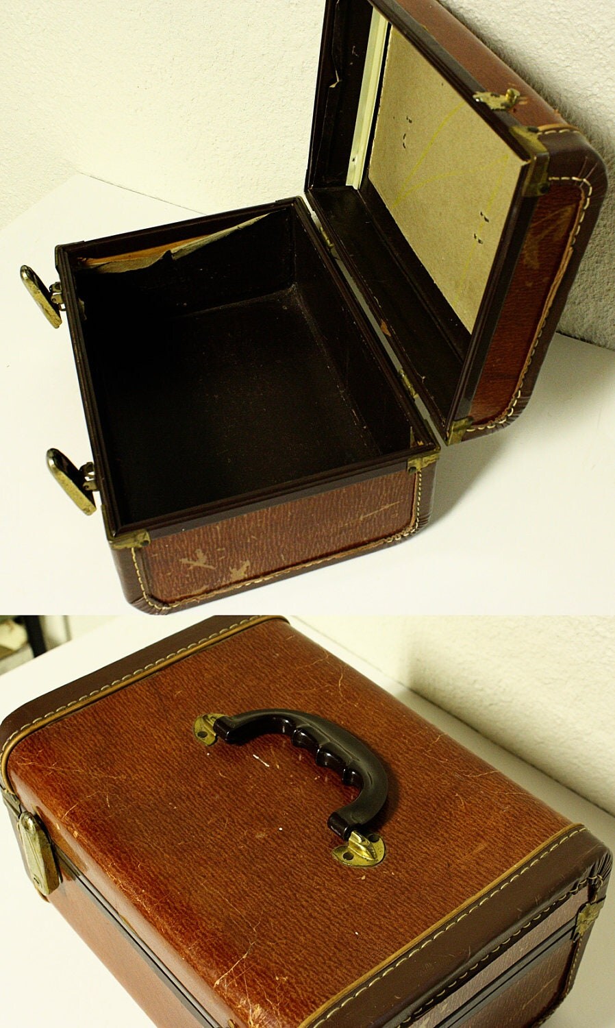 Vintage traincase train case suitcase luggage brown