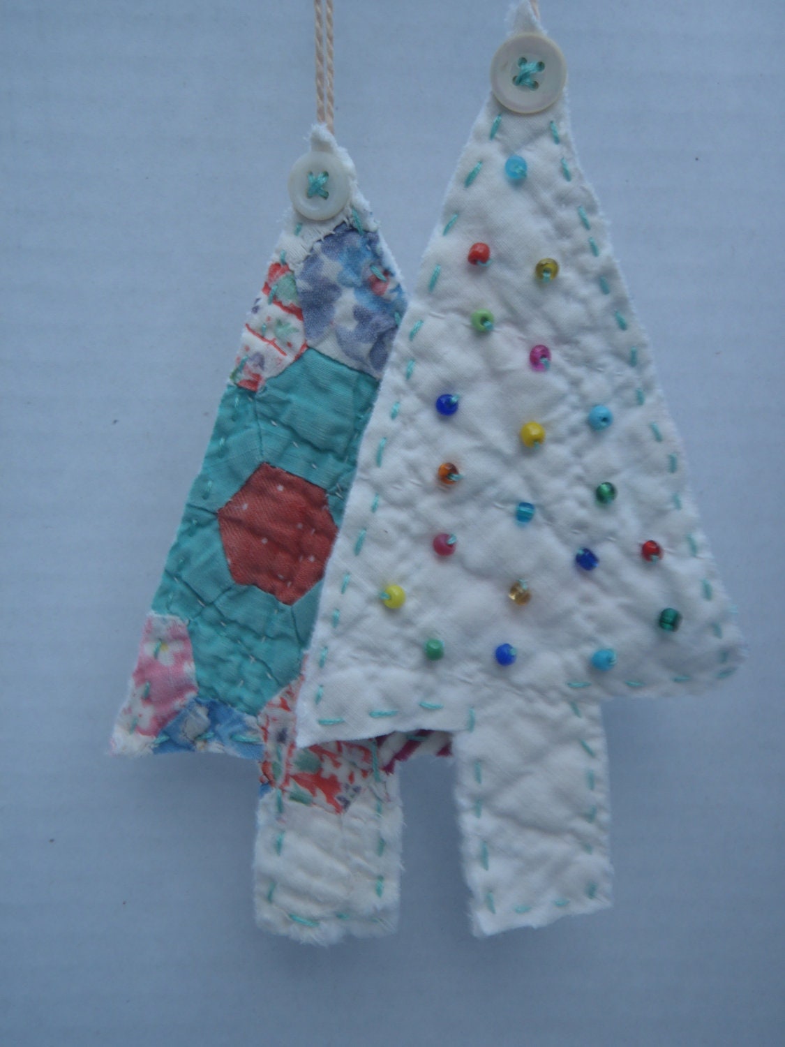Vintage Quilt Ornaments Christmas Tree hanging Upcycled