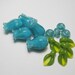 TURQUOISE JAPONICA Flower Beads plus Spacers and Leaves handmade lampwork glass flower bead set