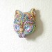 Cosmic Cat Face Wall Sculpture Visionary Art Blue Eyes