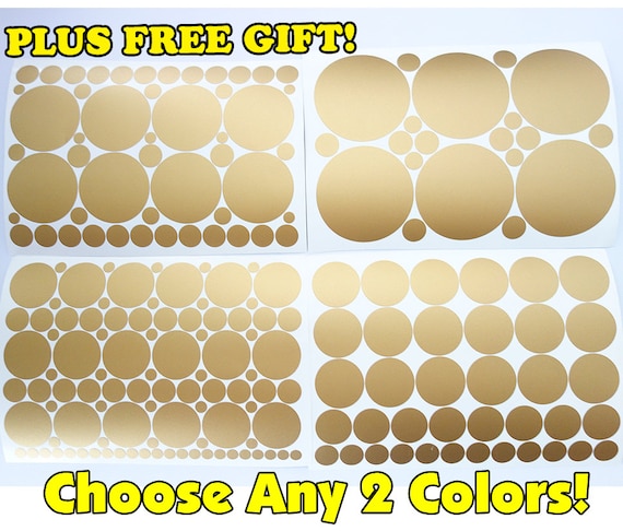 Set of 251 GOLD & Any 1 Color Polka Dot Circles Vinyl Wall Graphic Decals Stickers dot large mixed lot