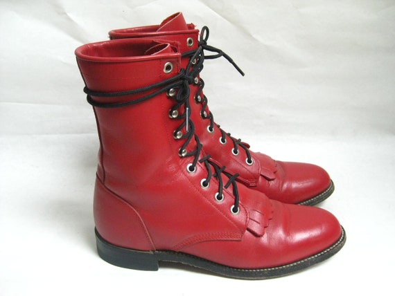 Vintage Justin Lace Up Red ROPER BOOTS. Size 6 by TimeBombVintage