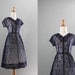 Vintage 50s Dress / 1950s Lace Dress / 50s Navy Blue Lace Party Dress