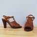 vintage 1970s COGNAC high heel t strap sandals 5