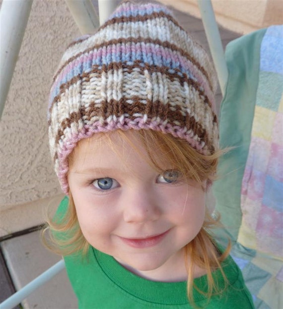 hand knit child hat fair isle and stripe by Granny