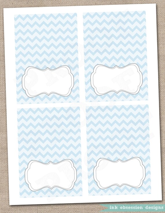 Blue Chevron and Gray Buffet Card Printable Labels Instant Download Il_570xn