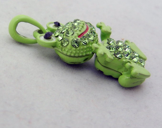 Green Epoxy Frog Pendant with Green Rhinestones