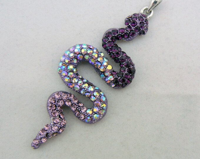 Large Purple Silver-tone Snake Pendant with Amethyst Rhinestones SALE