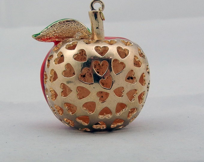 Large Gold-tone Red Epoxy Apple Pendant