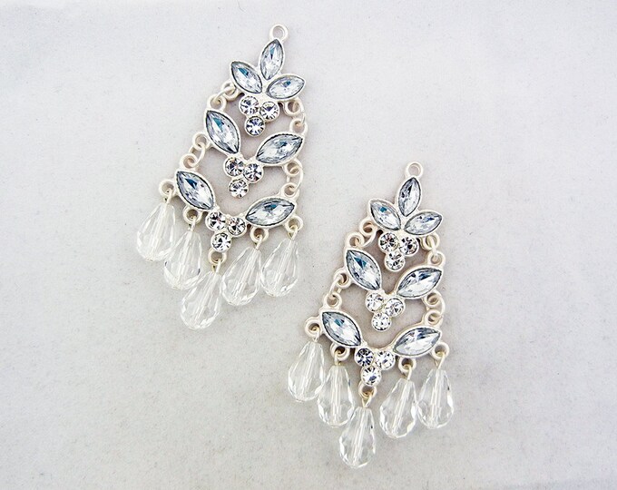 Matte Silver-tone Rhinestone Tiered Charms Pair