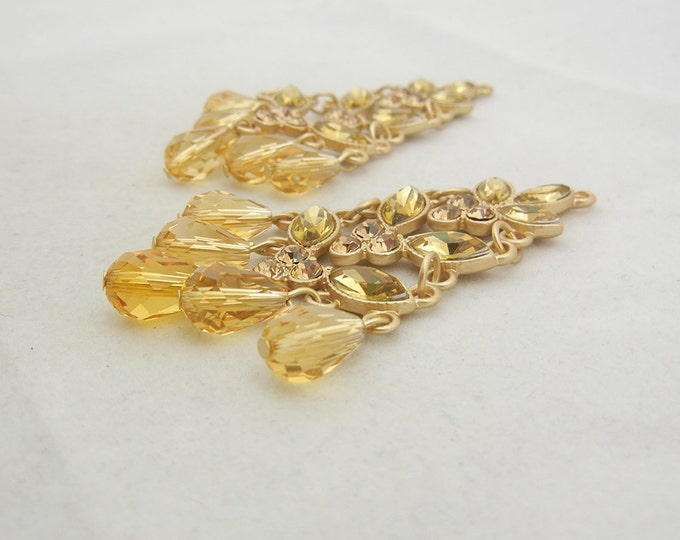 Pair of Matte Gold-tone Topaz Rhinestone Tiered Drop Charms