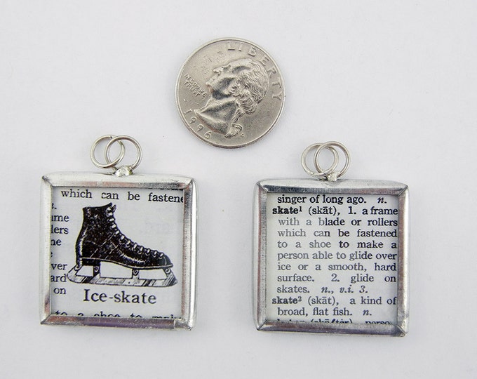 One Square Framed Two Sided Ice Skate Pendant