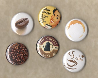 Coffee Lovers Pinback Buttons Set of 6