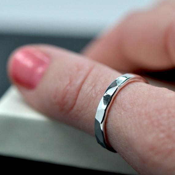 Faceted Silver Ring Pure Fine Silver Handmade Textured Unique