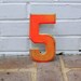 Vintage Metal Number 5 Painted Number 5 Sign Marquee Number Metal Sign Orange Chippy Paint