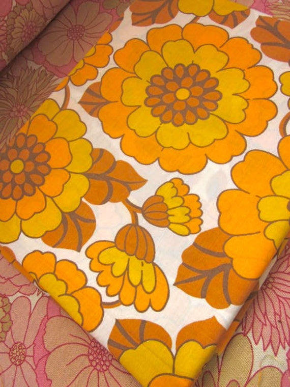 Vintage 1970s Orange Flower Fabric by Pommedejour on Etsy
