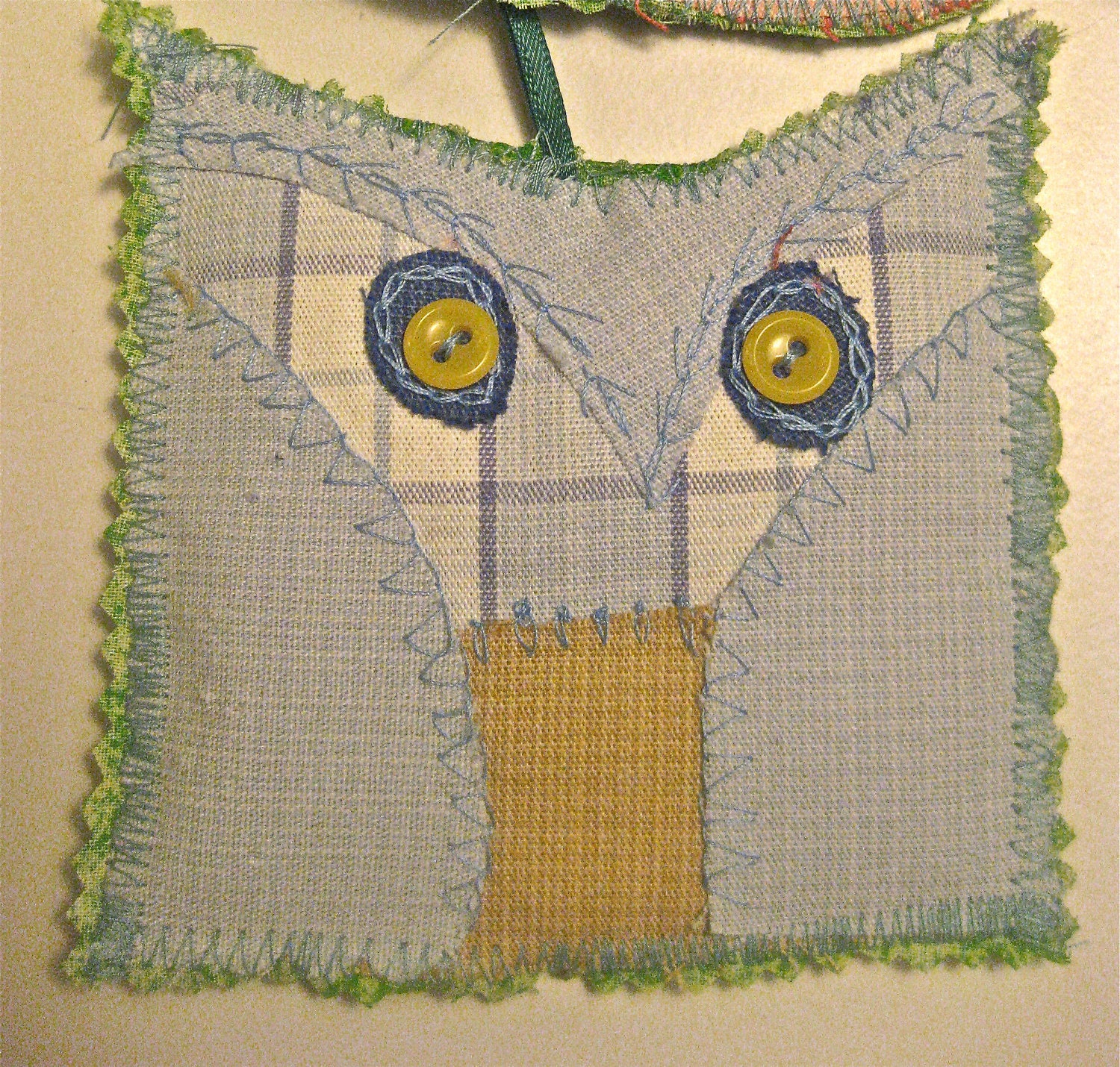 blue Owl Fabric Spring ornament handmade