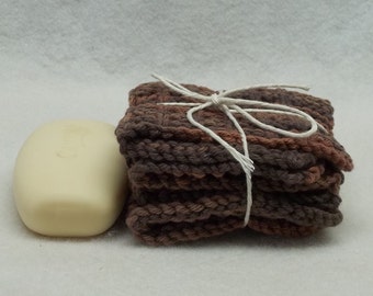 2 Knitted Brown Fuego Dish cloth facecloth