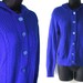 70s Blue Cableknit Hooded Acrylic Cardigan Sweater M
