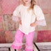 Girls Long Sleeve Peasant Shirt in Natural Muslin with Pink Lace