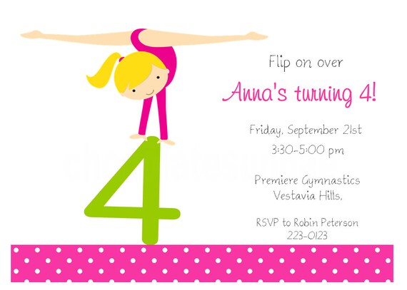 Blonde Flip on Over Girls Printable Gymnastics Party Package PDF Il_570xn