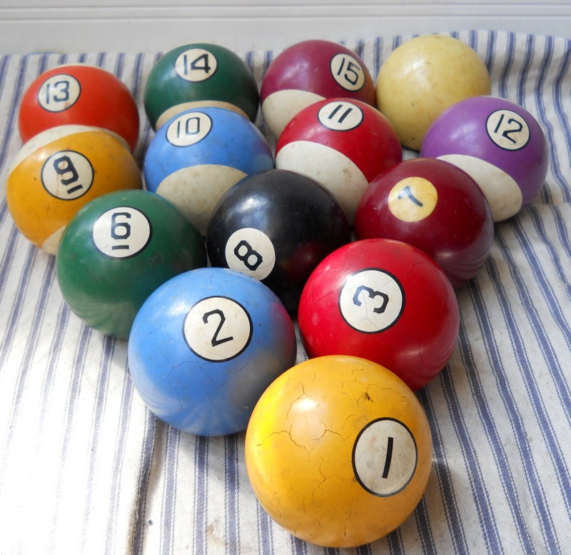 Vintage Clay pool balls Billiard balls group of 14 Mid Century